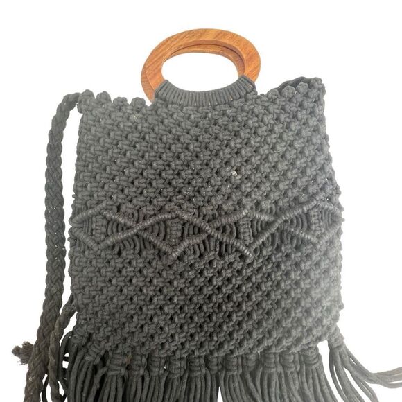Danielle Nicole Macrame Handbag Black Fringe - Picture 3 of 15